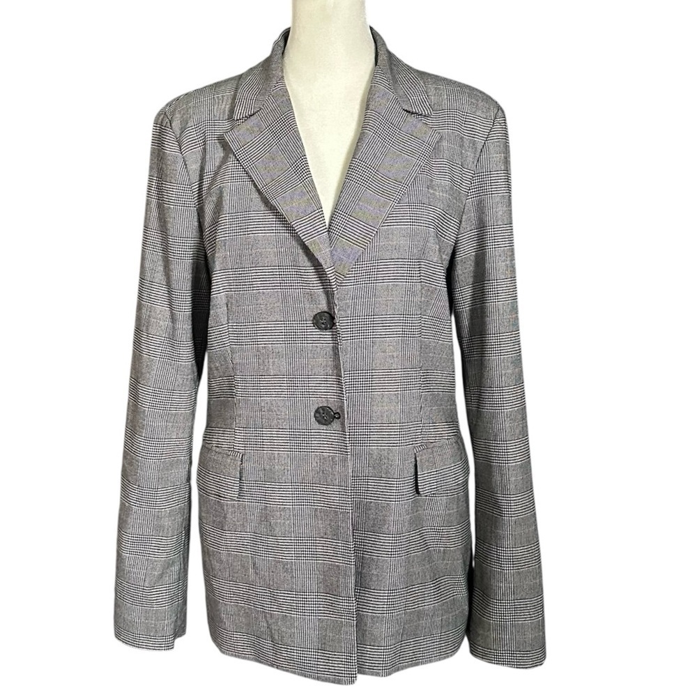 Michael Michael Kors 2 Button Lined Checker Pattern Career Blazer Black White 10